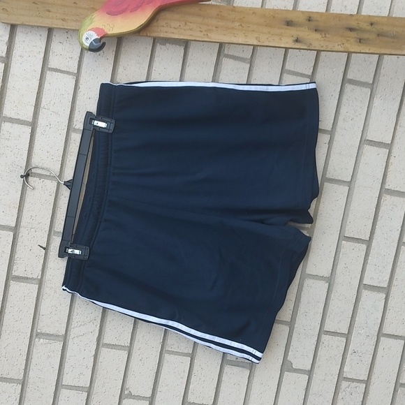 Navy Blue Athletic Shorts with White Stripes - Picture 4 of 7
